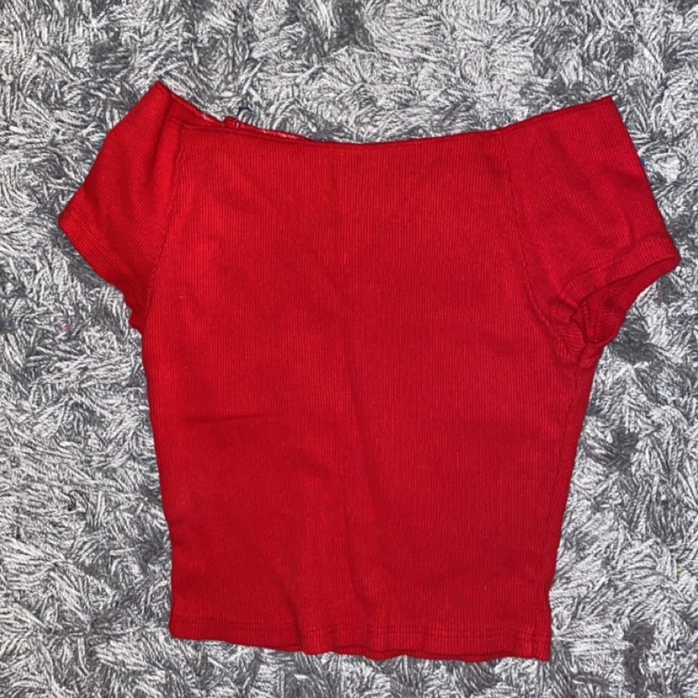 Brandy Melville Red ribbed off the shoulder top